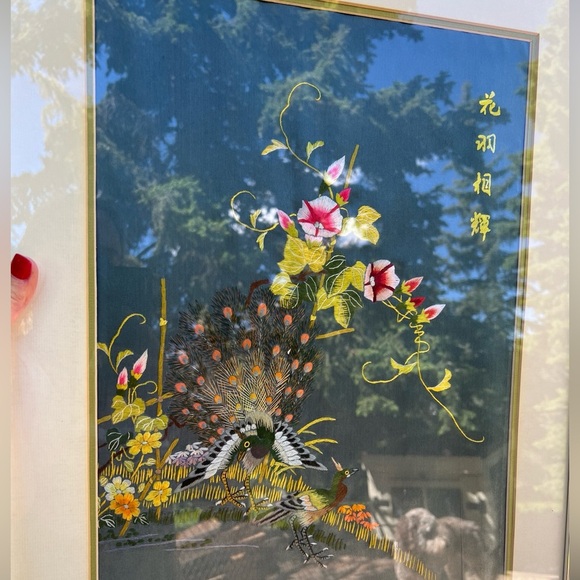 Vintage MidCentury Embroidery Silk Forbidden Stitches Birds on Tree Wall Hanging - Picture 8 of 13